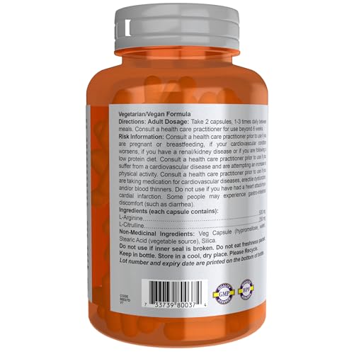 NOW Sports Nutrition, Arginine & Citrulline 500 mg/ 250 mg, Amino Acids, 120 Veg Capsules - Image 3
