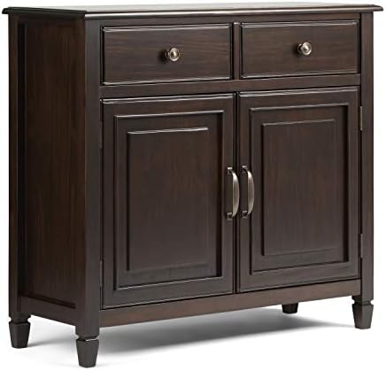 SIMPLIHOME Connaught SOLID WOOD 40 inch Wide Transitional Entryway Storage Cabinet in Dark Chestnut Brown, with 2 Drawers, 2 Doors, Adjustable Shelves