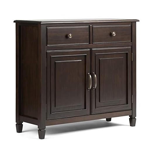 SIMPLIHOME Connaught SOLID WOOD 40 inch Wide Transitional Entryway Storage Cabinet in Dark Chestnut Brown, with 2 Drawers, 2 Doors, Adjustable Shelves