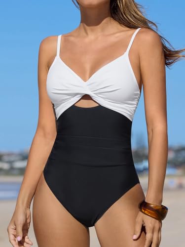 Image of CUPSHE One Piece Swimsuit for Women Bathing Suits Twist Front Cutout Adjustable Straps Ruched Swimwear