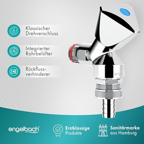 Engelbach® Universal Geräteventil selbstdichtend - für Waschmaschine, Spülmaschine & Co. - Geräteanschlussventil (Geräteschrägsitzventil) mit Rückflussverhinderer & Rohrbelüfter