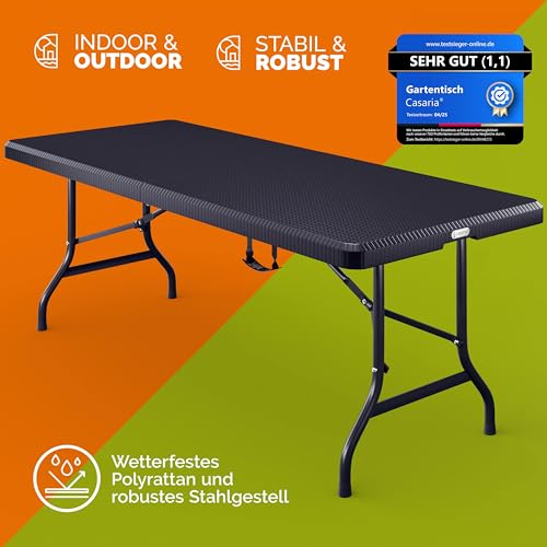 Casaria® Gartentisch klappbar Polyrattan Campingtisch 180x75cm Wetterfest Tragegriff Klapptisch Kunststoff Tisch Garten Balkon Camping Buffettisch Schwarz