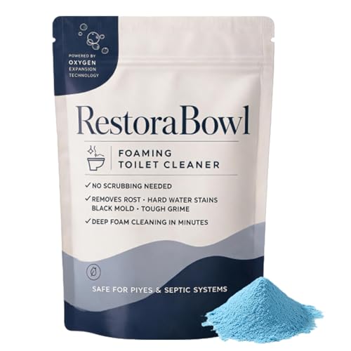 Restorabowl Toilet Bowl Cleaner Foaming Powder for Deep Cleaning & Stain Remover No Scrubbing Splash-Free Easy Bathroom Use Fast-Acting Powerful (1 Bag 7.05 Oz)