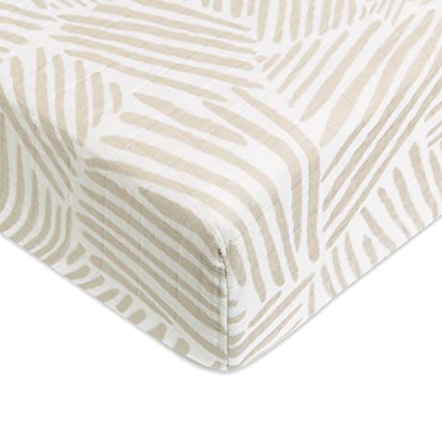 Image of Babyletto 100% Organic Cotton Crib Sheet, GOTS-Certified, Fitted 360°, Ultra-Soft and Breathable Muslin - Oat Stripe