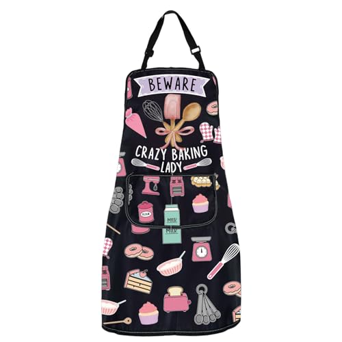MYSOMY Funny Baking Aprons for Women - Beware Crazy Baking Lady Apron - Lover Gifts
