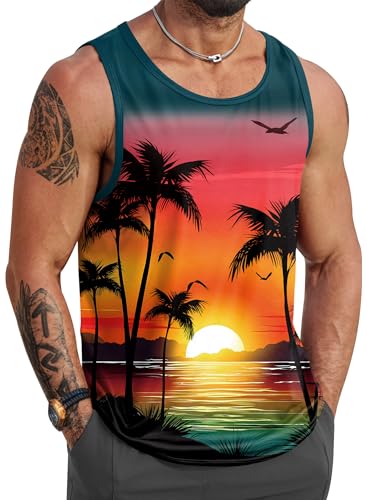 Image of VOGSTART Mens Hawaiian Beach Tank Tops Summer Vacation Muscle Top Graphic Sleeveless Shirts (S-3XL)