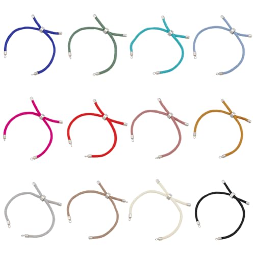 UNICRAFTALE Set di 12 braccialetti in nylon intrecciato in 12 colori, 22,8 cm, braccialetti a scorrimento in nylon con risultati in ottone, catene regolabili per braccialetti fai da te e creazione di