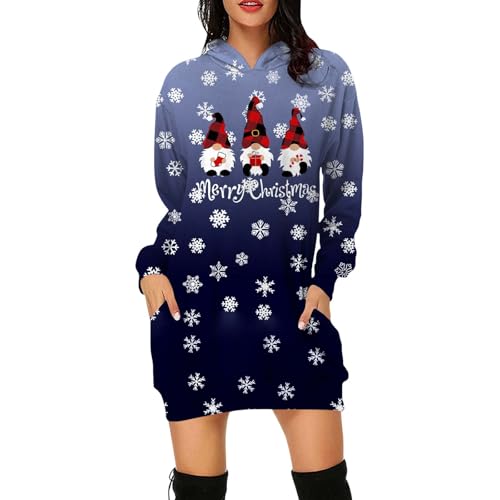 Christmas Dress Women,Weihnachtskleid Strick Damen Lässiges Pullover Sweatshirtkleid Mit Print