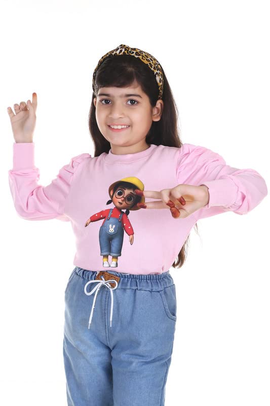 KIROTO Kids Doll Graphic Print Top with Puff Sleeves Pink 10-11 Years 1