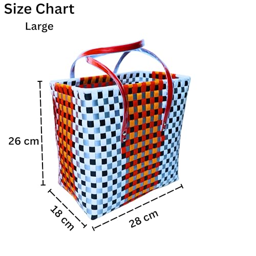 Image of Hand Made Multipurpose Plastic Basket with Lid | Eco-Friendly, Washable, Rust-Free Storage Basket for Kitchen, Picnic, Toys, Travel, Office | Lightweight basket (Red with Light blue, L)