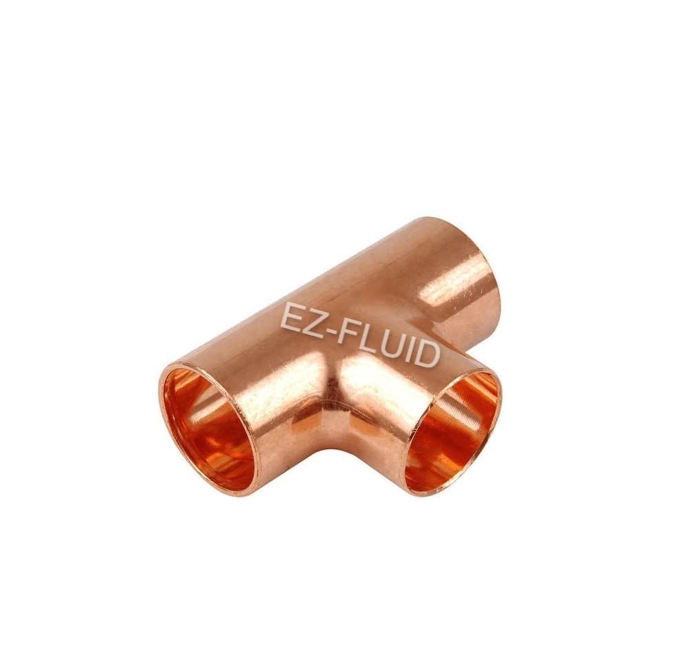 (1Pc) EZ-FLUID Plumbing 1-1/2" Copper Tee,C X C Sweat Solder Copper Tee,Pressure Fittings with Sweat Solder Connection for Residential,Commercial Pipe