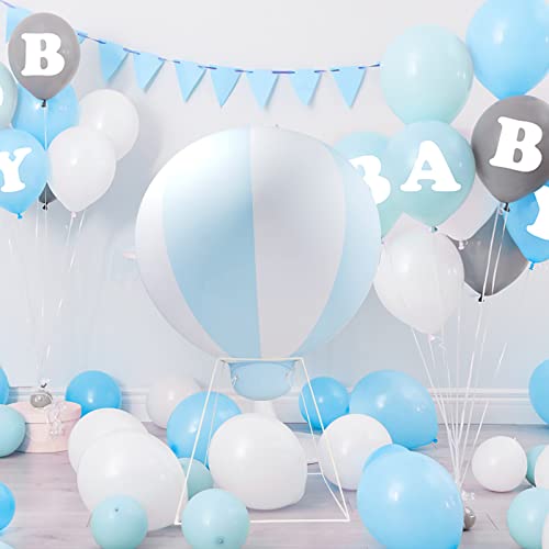 Sayok 5Ft Half Hot Air Balloon Decorations Inflatable Party Balloon With Standing Frame For Birthday Party, Whole Set Inflatable Hanging Balloon For Babies Shower Decoration/Nursery/Event (Blue&White) #TOP10