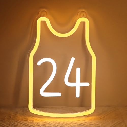 Image of Personalized Basketball Jersey Number Neon Sign, Attivolife Light up Basketball Club Room Wall Decor Custom LED Light, Sport Christmas Birthday Gifts for Basketball Lover Man Boy Teen