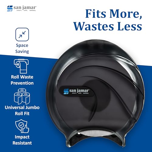 Image of San Jamar Oceans Plastic Single Jumbo Bath Tissue Dispenser, 3.25 inch Core, Black Pearl