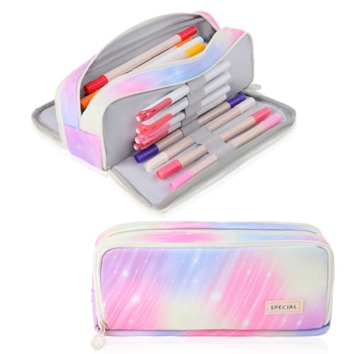 Image of iSuperb Large Pencil Case 3 Compartments Pencil Pouch Big Capacity Pencil Bag for Kids Teen Girls Boys Student School Supplies Oxford Organizer Pen Bag Cosmetic Makeup Pouch