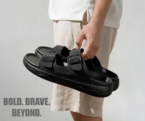 Image of LOUIS STITCH Men's Lightweight Open Toe Double Strap Sandals | Casual Lightweight Open Footwear Sliders | Slip-On Sandals | Stylish & Comfortable Sandals | LSOF-23