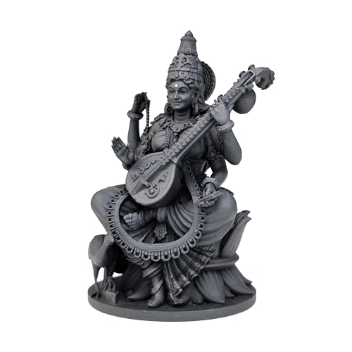 Image of MurtiHome Maa Saraswati Idol, Goddess Sharda Statue | 8 cm Tall Small Black Color Figure Made From UV Resin, Crafted by 3D Printer for Car Dashboard, Home, Office, Gift