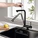 CECIPA Grifo Cocina Negro, Grifo Cocina Abatible Moderno, Grifo Fregadero Cocina, Grifo Negro Monomando, Grifo Plegable Giratorio de 360°, Mezclador de Fregadero