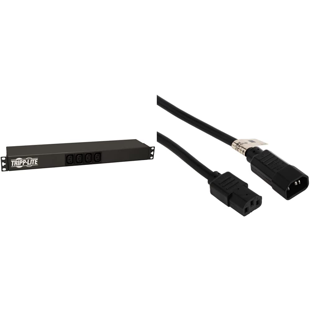 Tripp Lite Basic PDU, 14 Outlets (12 C13, 2 C19),Black & P005-003 Heavy Duty Power Extension Cord 15A 14AWG C14 to C13, 3-Feet Black