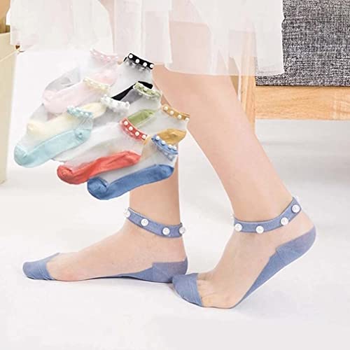 10 Pairs Crystal Tulle Pearl Summer Socks,Pearl Sheer Socks,Women Sheer Lace Elastic Ultra Thin Silk Stockings Short2