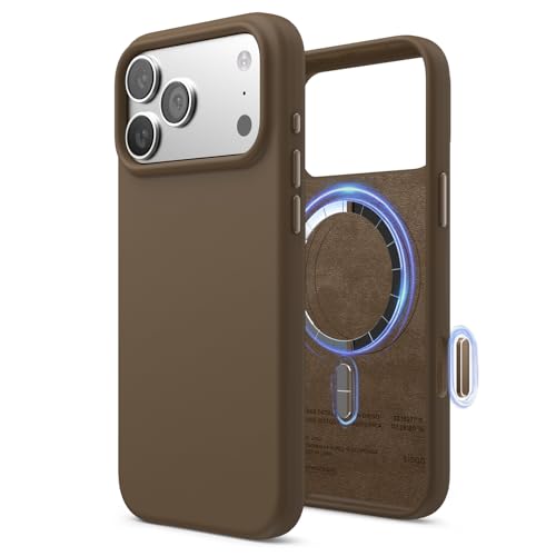 Image of elago for iPhone 17 Pro Max Case, Premium Magnetic Silicone Case, Compatible with MagSafe, Liquid Silicone Material, Protective Cover, Shockproof, Slim Phone, 6.9 inch (Brown)
