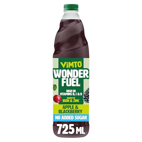 Vimto Wonderfuel Squash – No Added Sugar – Vitamins B, C & D – Iron & Zinc – 725ml – Breakfast Functional Drink – Apple & Blackberry