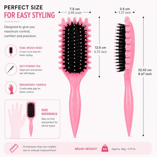 Image of Combelle 5-in-1 Curl Hair Brush | Vegan Boar Bristles | Bio-Based PLA Handle | Detangling, Defining & Frizz Control for Curly & Wavy Hair | For Men & Women - Red