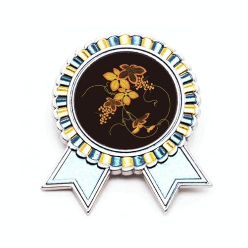 Broche fleur japonaise marron en métal aux détails ciselés de taille M