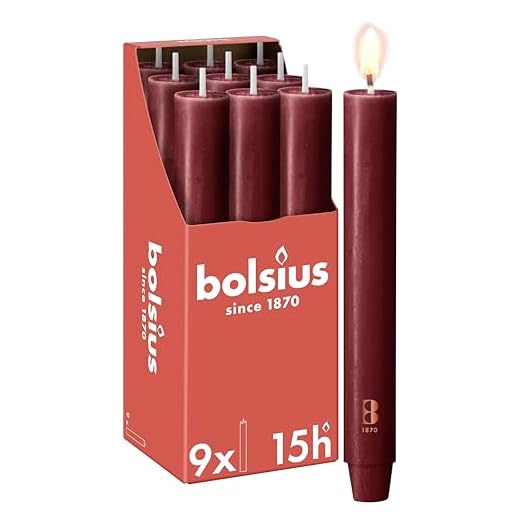 Bolsius - Stabkerze XL Rustik - 23 x 3 cm - bordeauxrot - im Karton zu 9 Stück - Länge Brenndauer 15 Stunden - Unparfümierte - Enthält Natürliches Pflanzenwachs - Ohne Palmöl