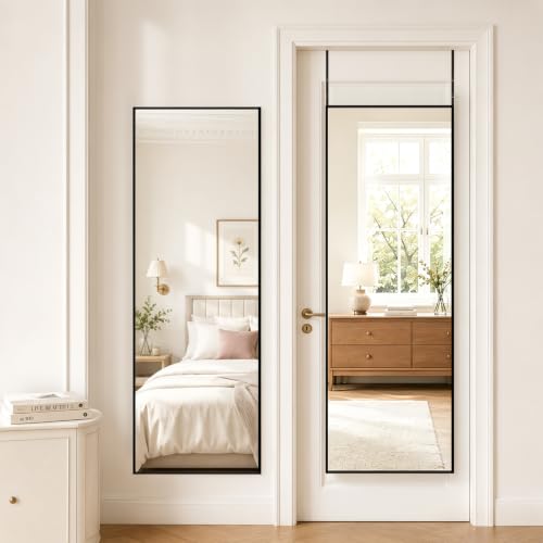 Kosmonia 51x18 Inch Full Length Mirror Over the Door Black Full Body Mirror