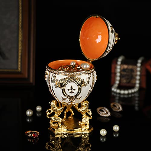 Qifu Hand Painted Enameled Faberge Egg Style Decorative Hinged Jewelry Trinket Box Unique Gift For Home Decor #TOP7