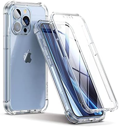 SURITCH Clear Case for iPhone 13 Pro 2021,Built in Screen Protector Shockproof 360 Full Body Protection Hard Shell + 4 Corners Soft TPU Rubber Cover Bumper 6.1 inches - Clear
