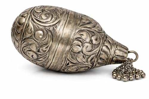 Silver Metal Shagun Coconut Nariyal Openable Cover for Pooja Wedding Marriage Home Decoration Gift Items, Round, Medium, 13L X, 9Dia cm, Pack of 1 (Antique Coconut)