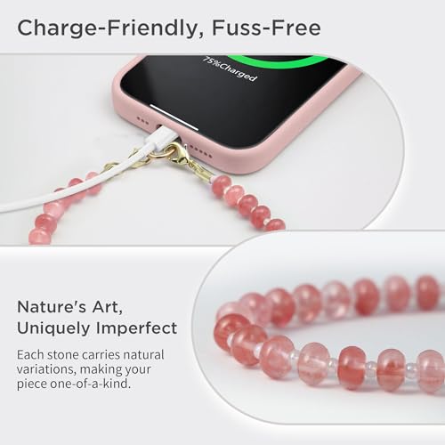 Image of POSADINA Natural Stone Phone Charm, Beaded Healing Phone Wrist Strap, Handmade Cellphone Chain Lanyard with Tether Tab