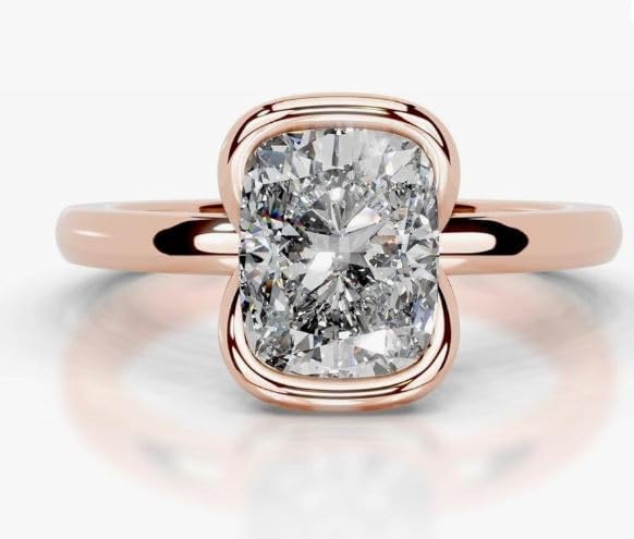 2 Ct Elongated Cushion Cut Engagment Ring Half Bezel Solitaire Diamond Wedding Ring for Women,14KT Gold Plated,Gifted For Her,Size 3-14.