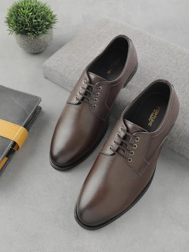 Image of Liberty Fortune HML-11E Men's Formal Derby Shoes - Black, Brown - Synthetic Leather Lace-Up with Cushioned Footbed - Stylish Office Footwear - Comfortable and Lightweight