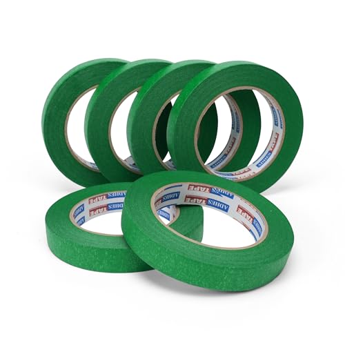 Image of Adhes Green Masking Tape, 6 Rolls x 0.7 Inch x 55 Yards, Strong Adhesion, Clean Removal, Ideal for Painting, Automotive, and DIY Projects