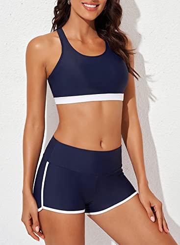 Image of Aleumdr Womens Athletic 3 Piece Tankini Swimsuits with Shorts Swim Tank Tops with Sports Bra and Boyshorts Bathing Suits