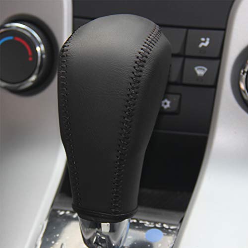 Ji Loncky Black Genuine Leather Gear Shift Knob Cover For 2011 2012 2013 2014 2015 Chevrolet Cruze / 2007 2008 2009 2010 2011 Chevrolet Aveo Automatic Accessories (Black Leather Black Thread) #TOP2