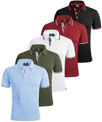 SwissWell 5 Pièces Polo Homme Manches Courtes Respirant Polos Golf Homme Respirant Sport Tshirt
