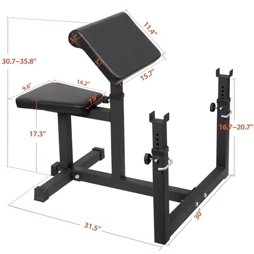 HSM Preacher Curl Weight Bench Max load 450lbs Strength Training Seated Arm Isolated Barbell Dumbbell Biceps Station Home Gym (BLACK)