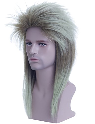 Angelaicos Unisex Mullet Wig 70S 80S Vintage Retro Rocker Disco Long Brown Green Hair Bandana #TOP4