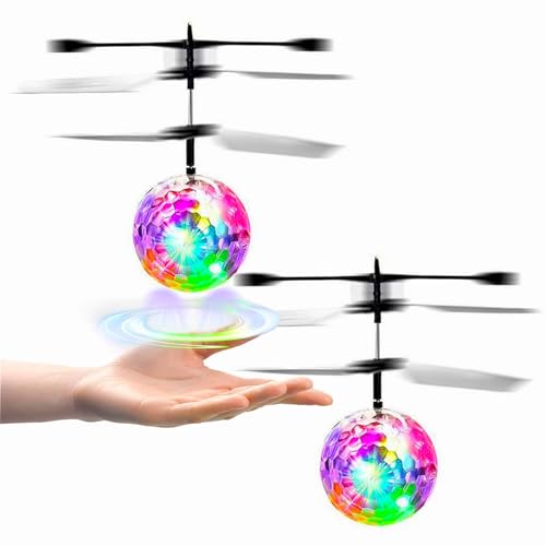 XUBX 2 Piezas Bolas Voladoras, RC Helicopteros Teledirigidos con Luces LED Brillantes & Sensor de Mano, Juguete Volador Mini Dron Juguete para Niños, Juguete Volador Mini Dron Regalos Navidad