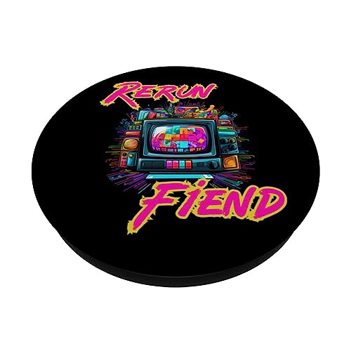 Rerun Fiend Retro TV Television Colorful Pop Art 80s 90s Y2K PopSockets Swappable PopGrip, Black - Image 2