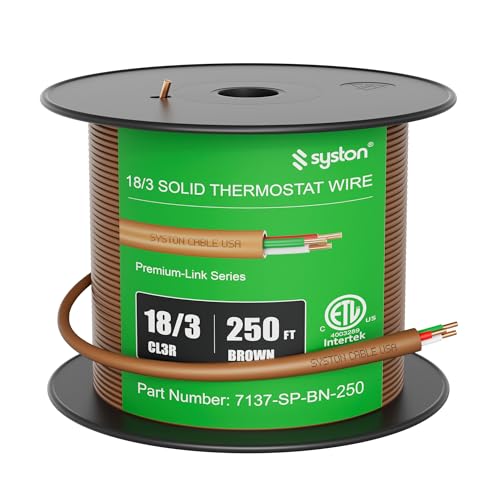 Syston 18/3 Thermostat Doorbell HVAC Heating Control Cable Wire, 100% Solid Copper Conductors CL3R/FT4/CMR Riser-Rated UL/ETL Listed, UV Resistant RoHS for Indoor/Outdoor Low Voltage Applications Use