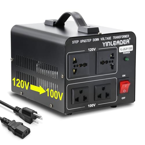 Image of Yinleader 1500W Japanese Voltage Converter - Step Down 120V to 100V or Step Up 100V to 120V, Includes US Power Cord for Medium-Power Appliances