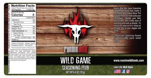 Image of Gourmet Wild Game Seasoning | Premium Game Meat Rub for Venison, Lamb, Deer, Sausage, Jerky, Boar, Turkey, Elk, and more! | No Artificial Flavors, No MSG Added | Runnin' Wild Foods, 6.4 ounces