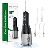 Irrigador Bucal Portátil Inalámbrico 300ml, OasiSmile Irrigador Dental Eléctrico con 5 Boquillas, 4 Modos + Modo DIY Ajustable, Memoria Inteligente, IPX7 Impermeable, USB-C Recargable, Casa y Viaje