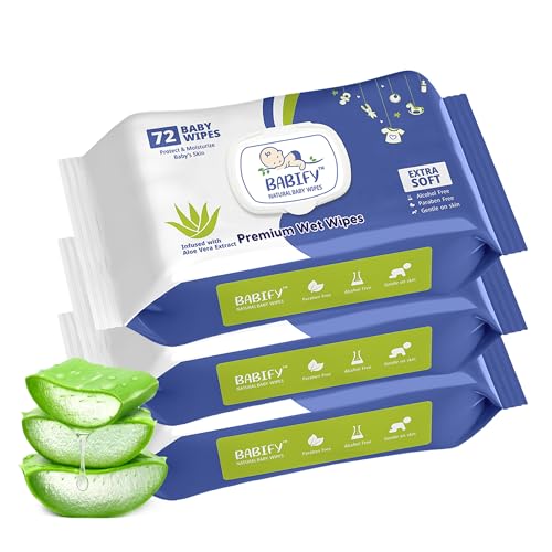Image of Babify Premium Baby Wipes with Flip-Top Lid | Aloe Vera & Paraben-Free | Pack of 3 (216 Wipes, 72 Wipes per Pack)