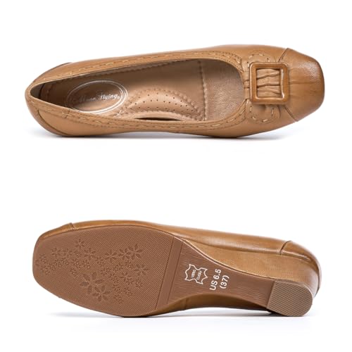 Mona flying Women's Leather Closed Toe 2 inches Wedges Pumps Square Toe Comfortable Heeled Office Work Dress Shoes for Ladies4